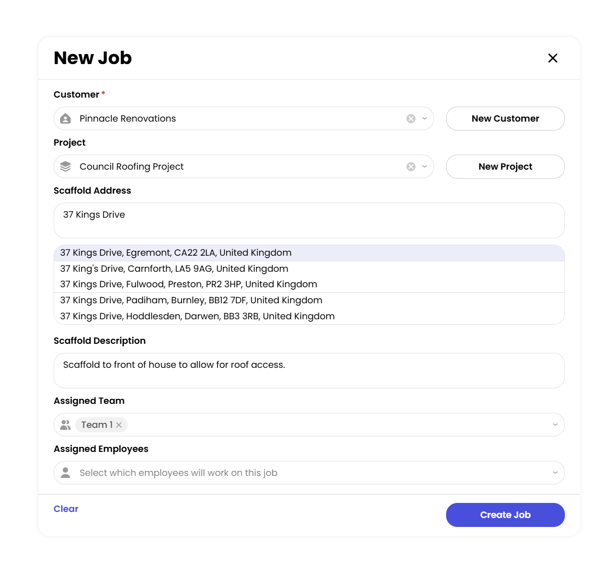 Simple job creation process using handy templates and wizards